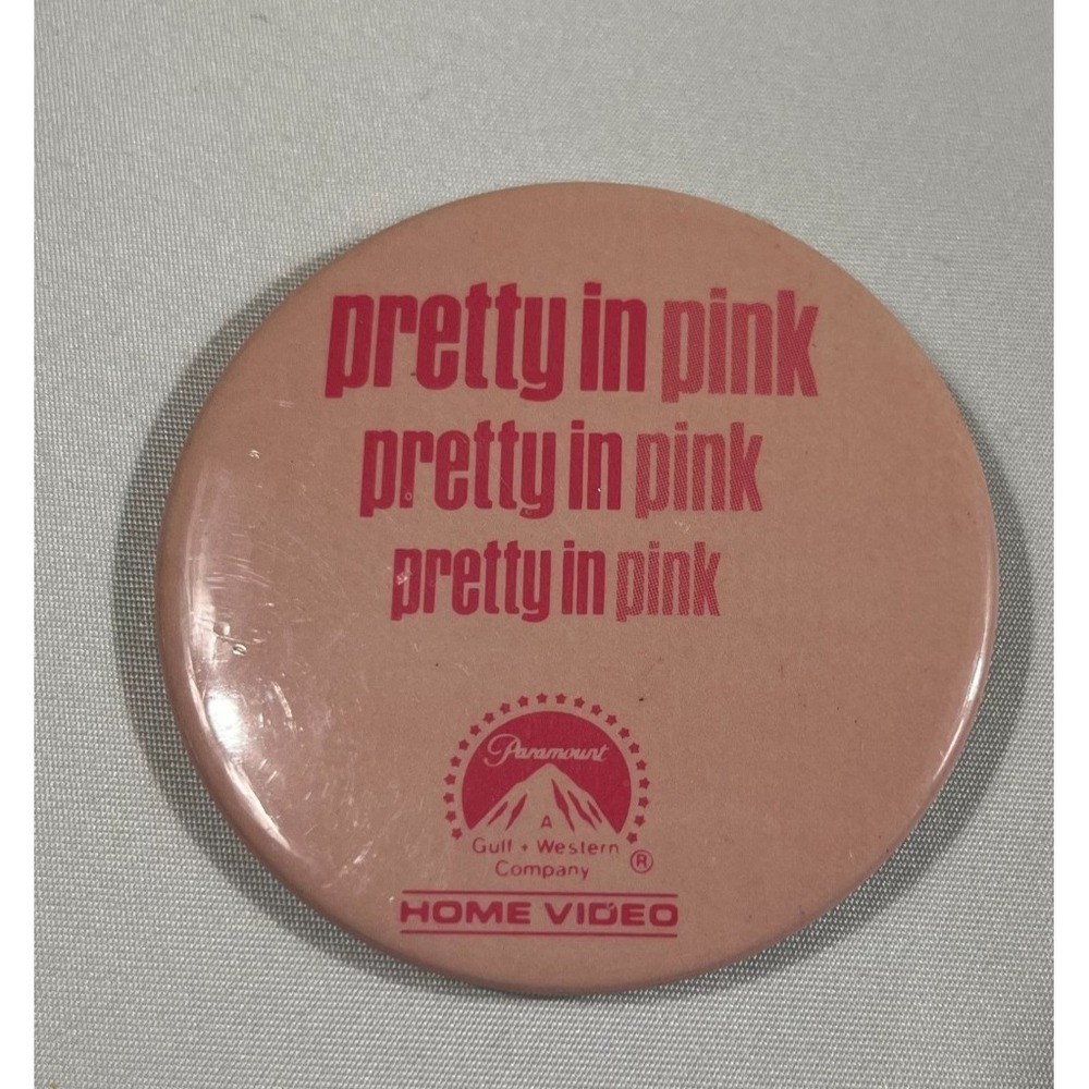 Vintage 1986 Pretty in Pink Movie Promo Pinback Button Paramount Home Video